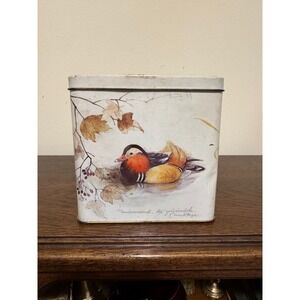 Vintage Tin Featuring Mandarin Duck by Artist Mads Stage - England Hinged Lid